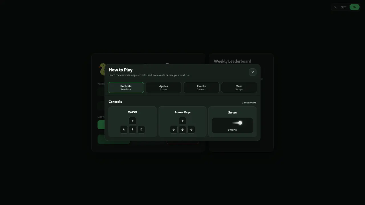 EvoSnake instructions dialog